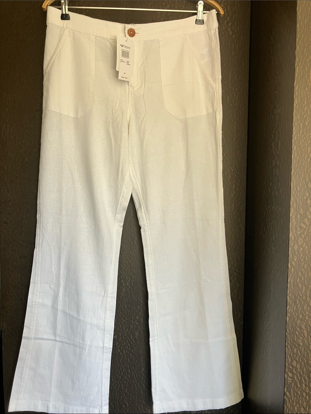 ROXY Oceanside White Flared Cotton/Linen Blend Beach Pants Flared Size XL NWT